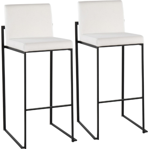 Fuji High Back 31" Bar Stool in White Velvet & Black Steel (Set of 2)